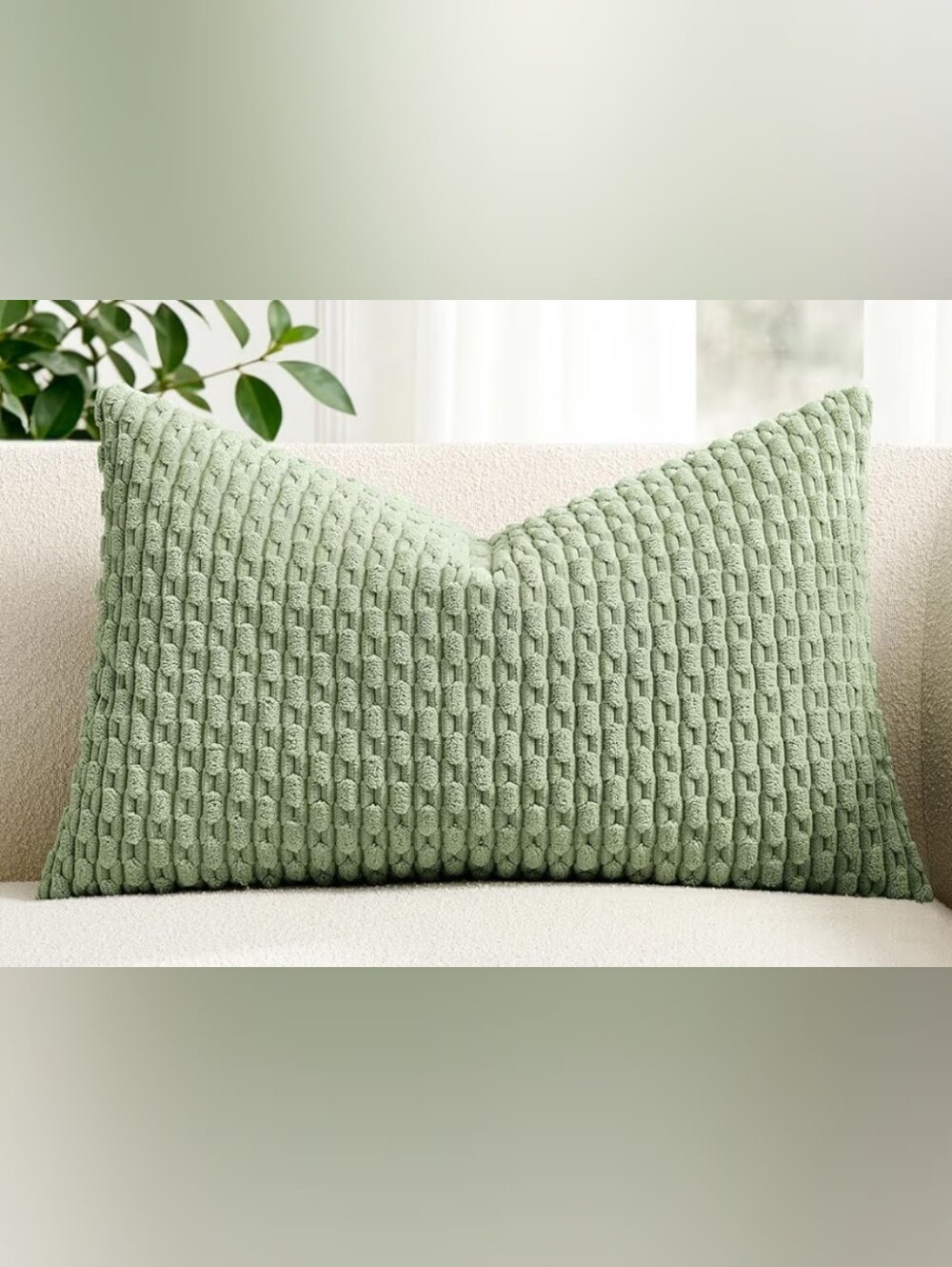 Waffle Texture Lumbar Pillow Cover  - Sage Green 14x20